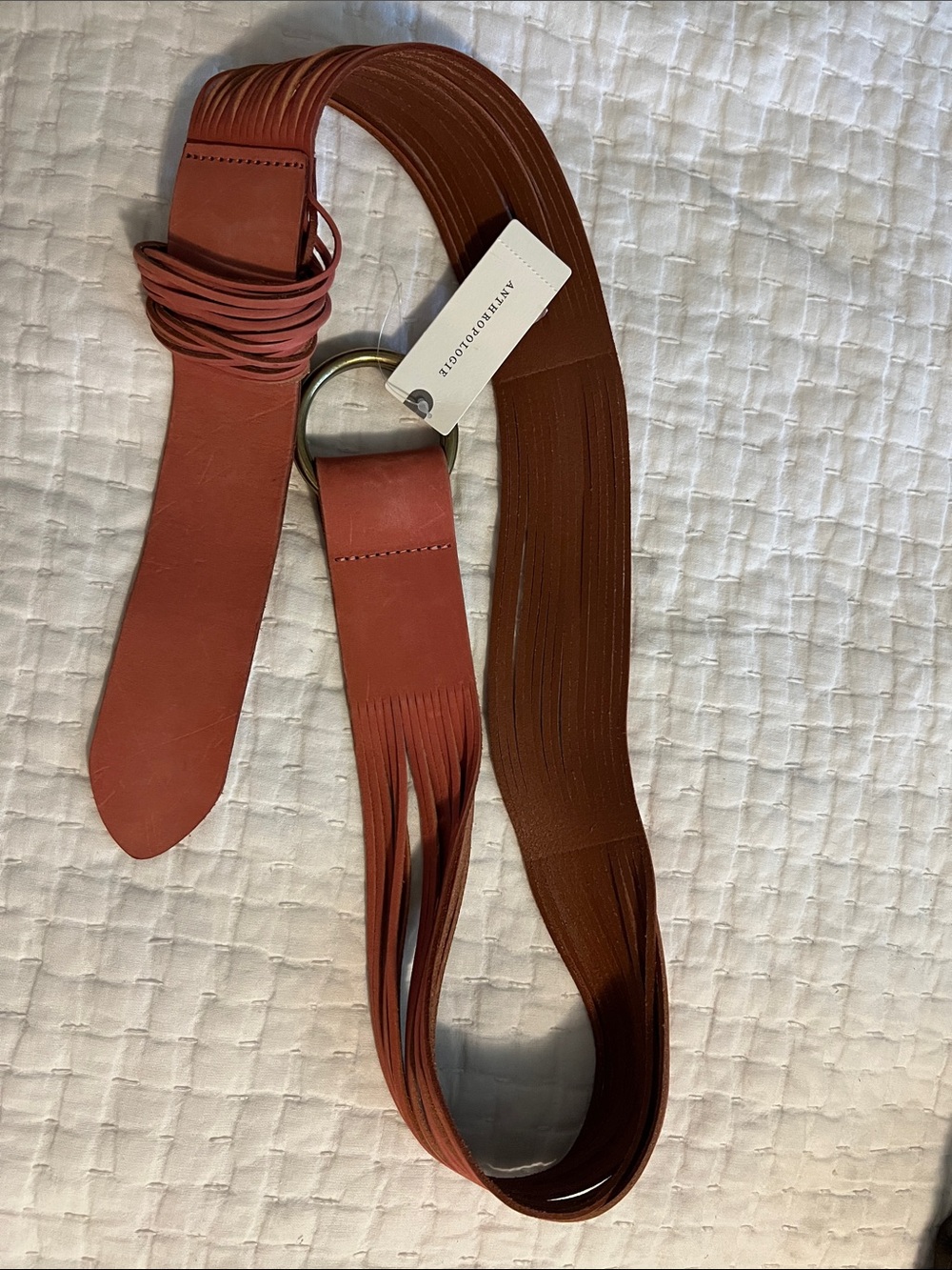 Anthropologie Terracotta Fringe Wrap Belt with Ring Buckle